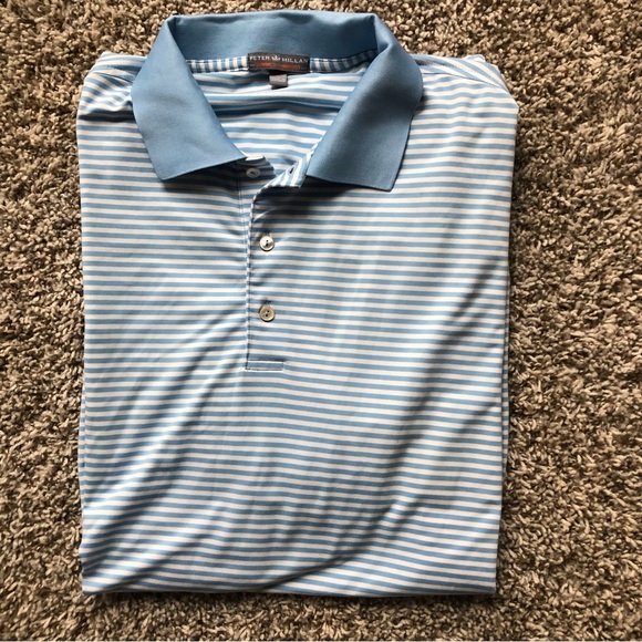 Peter Millar Summer Comfort Golf Shirt Size Large Blue with stripes soft mint - Picture 4 of 7